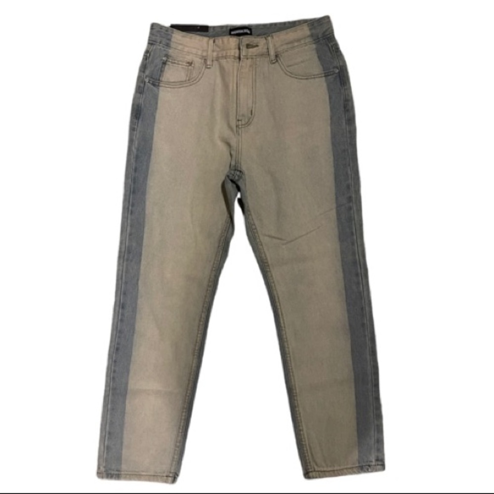 MOMOKROM- Light Wash Two Tone Jeans.
